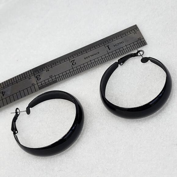 Black Hoop Earrings - Picture 3 of 3
